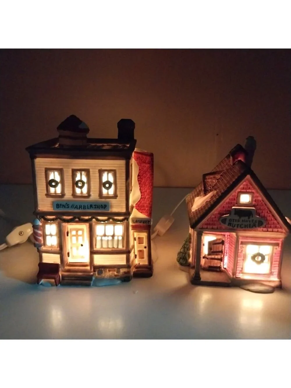 Department 56 New England Village Bens Barber Shop 5939-0 & Otis Hayes Butcher